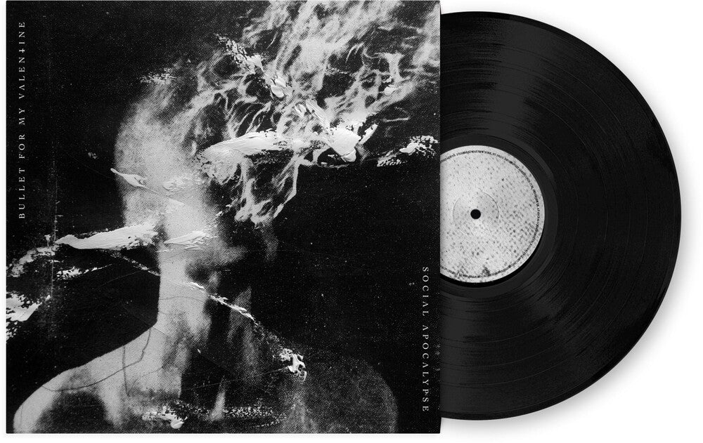 Vinyl record album shown with the black LP partially pulled from the sleeve. The cover art is black-and-white with a smoky, abstract portrait-like composition.