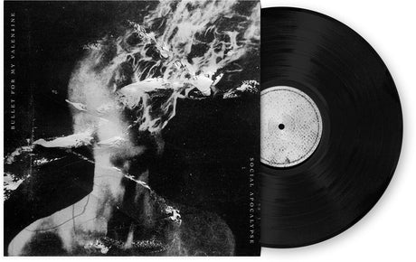 Vinyl record album shown with the black LP partially pulled from the sleeve. The cover art is black-and-white with a smoky, abstract portrait-like composition.