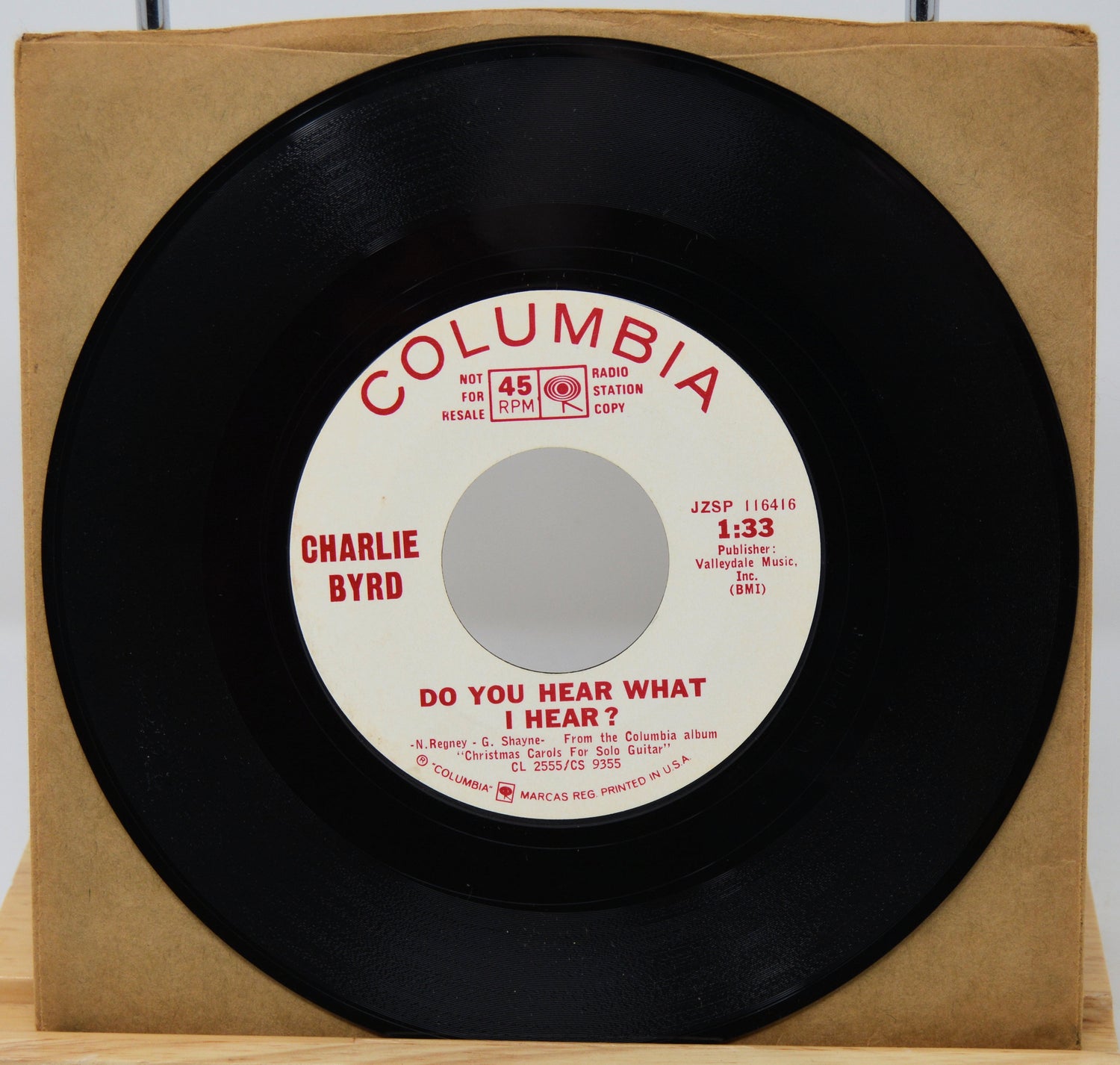 Vinyl record with Columbia label and Charlie Byrd's name on a cardboard sleeve.