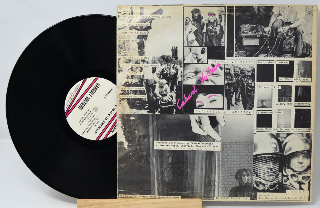 Vinyl record with a collage-style cover featuring black and white images and text.