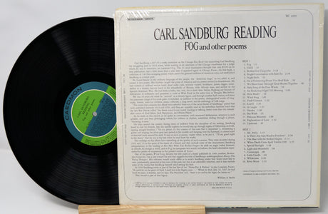 Vinyl record with a book cover featuring Carl Sandburg's poetry collection on a white background