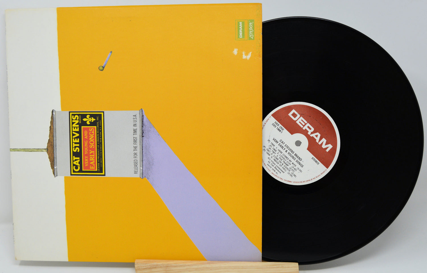 Vinyl record with orange cover and 'Deram' label on a white background