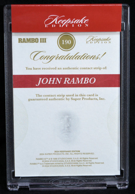 Rambo III authentic contact strip certification card for John Rambo collectors