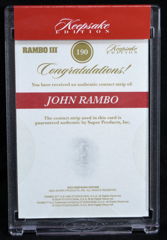 Rambo III authentic contact strip certification card for John Rambo collectors