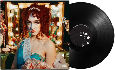Vinyl record with a cover featuring Chappell Roan with red hair and decorative elements.