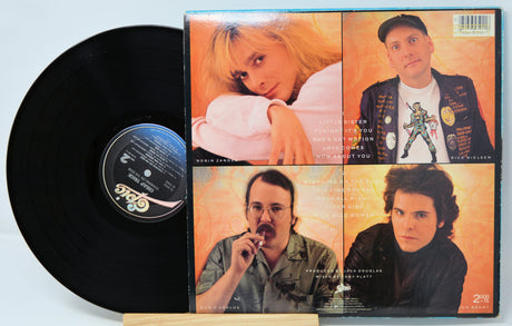 Vinyl record with a colorful cover featuring four images of a person and album text.