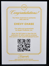 Certificate for authentic Chevy Chase relic card by Keepsake Sports Edition, featuring QR code certification