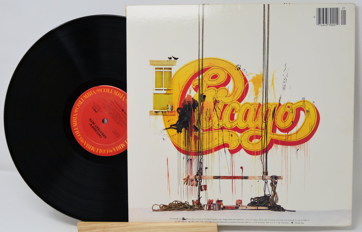 Vinyl record with a colorful album cover featuring the word 'Chicago'.