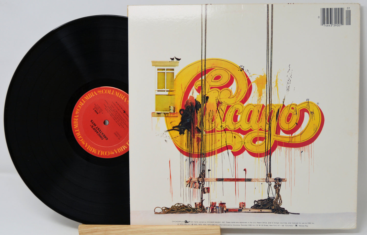 Vinyl record with a colorful album cover featuring the word 'Chicago'.