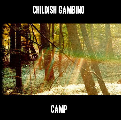 Album cover for 'Camp' by Childish Gambino with a forest scene and sunbeams.
