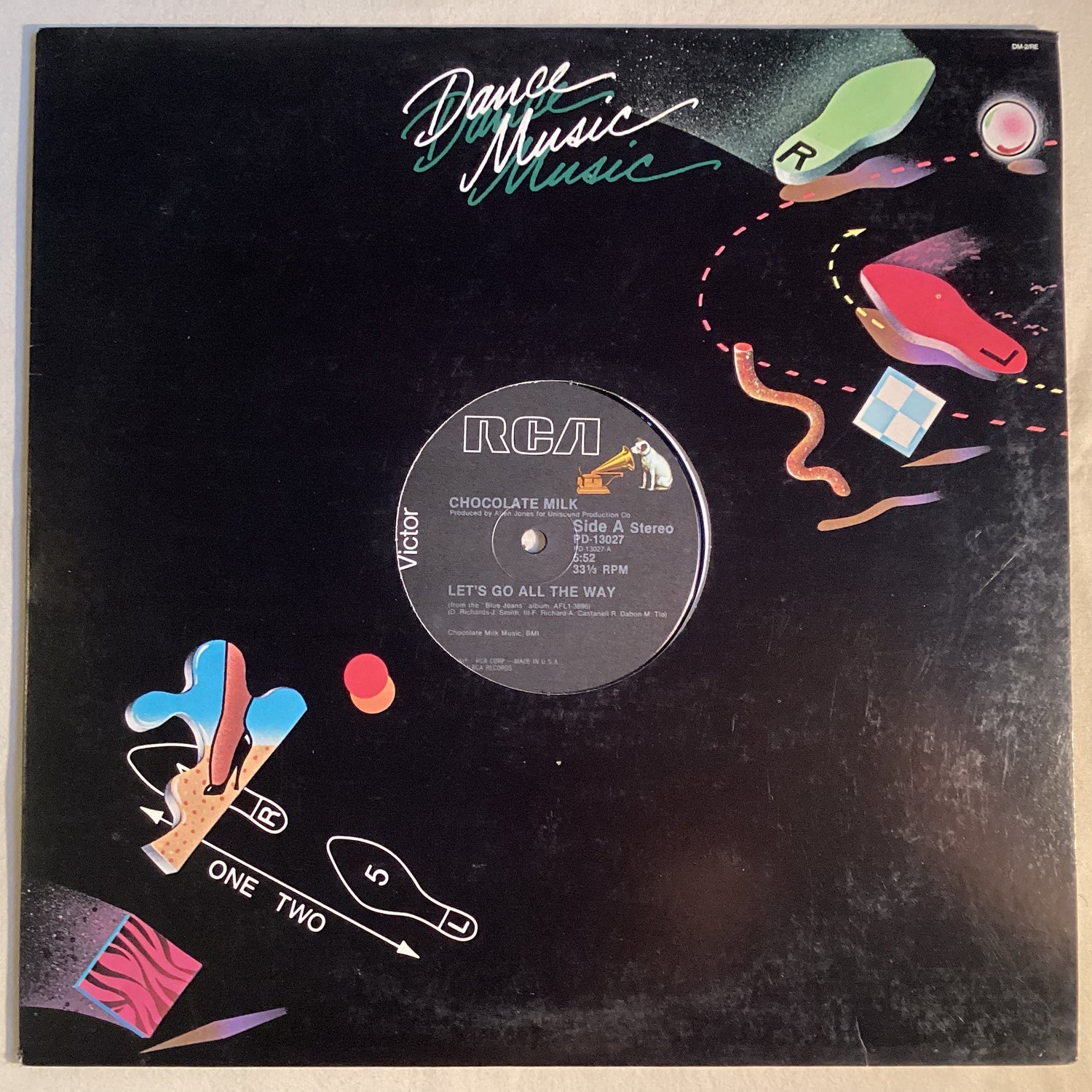 Front cover of Chocolate Milk 12-inch single with 'Let's Go All The Way' on RCA Victor, colorful Dance Music sleeve