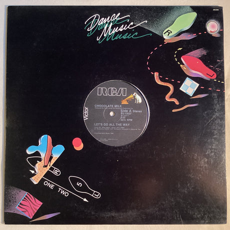 Front cover of Chocolate Milk 12-inch single with 'Let's Go All The Way' on RCA Victor, colorful Dance Music sleeve