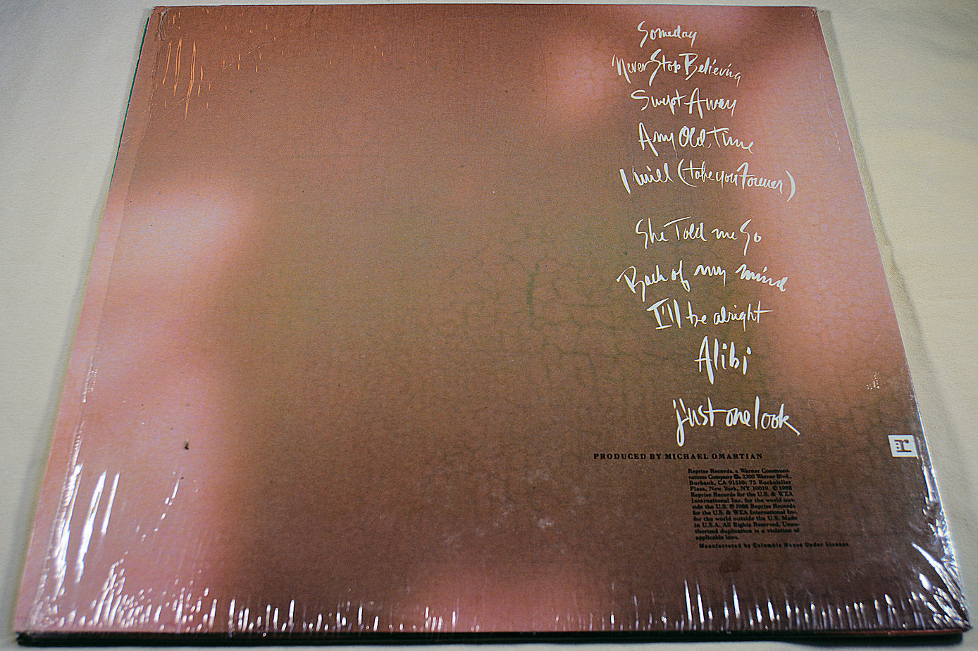 Back cover of Christopher Cross Back of My Mind vinyl LP with handwritten song titles