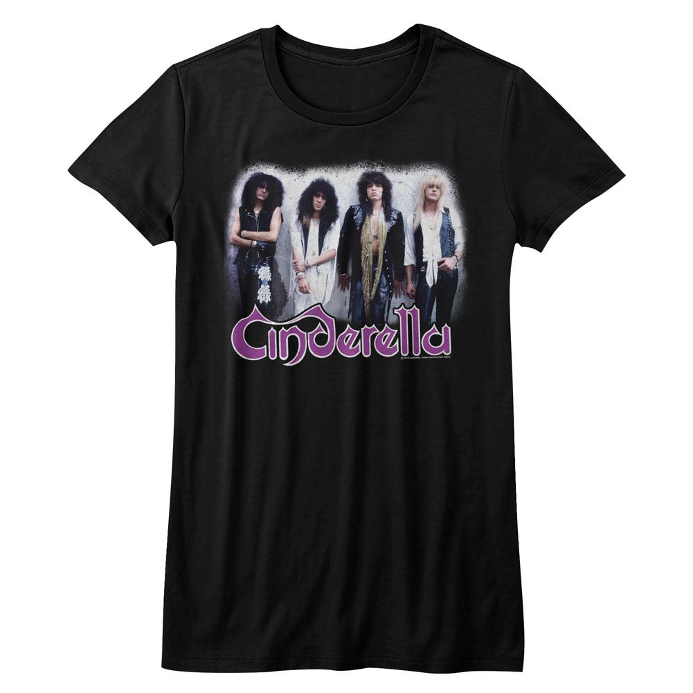 Black t-shirt with a graphic of a band and the word 'Cinderella' on a white background