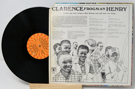 Back cover of Clarence Frogman Henry's vinyl album with tracklist and illustrated children