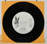 Vinyl record with label on an orange sleeve