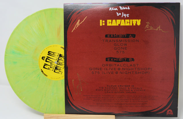 Back cover and neon green Cloud Cruiser I: Capacity Alien Blood swirl vinyl, hand-signed and numbered