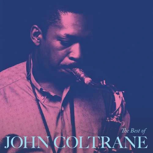 Album cover featuring a musician playing a saxophone with a purple filter and 'The Best of John Coltrane' text.