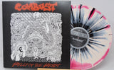 Combust Belly of the Beast vinyl with white and black splatter next to detailed horror-themed album art