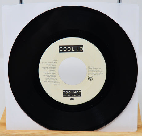 Black vinyl record with a white label on a white background