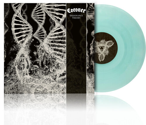 Vinyl record with a black and white DNA double helix design on the cover, featuring the title 'Coroners' Dissonance Theory'.