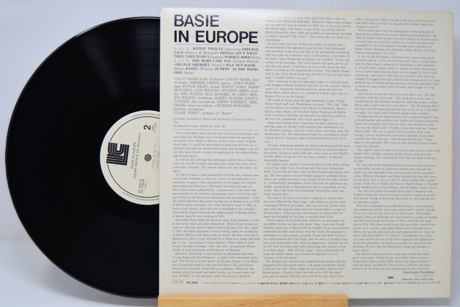 Vinyl record with 'Basie in Europe' cover on a light gray background