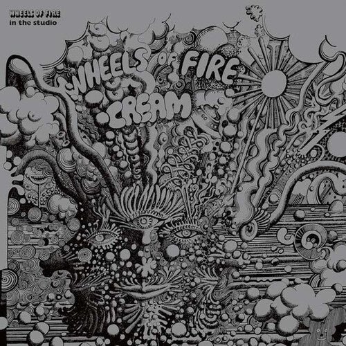 Album cover with intricate black and white design and text 'Wheels of Fire Cream' at the top.