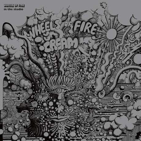 Album cover with intricate black and white design and text 'Wheels of Fire Cream' at the top.