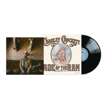 The Album cover for Age of the ram by Charley crocket featuring a hand drawn image of his face with a signed insert.