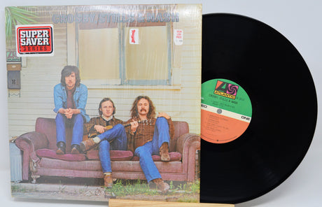 Vinyl record with cover showing three people on a couch, labeled 'Super Saver Series'.