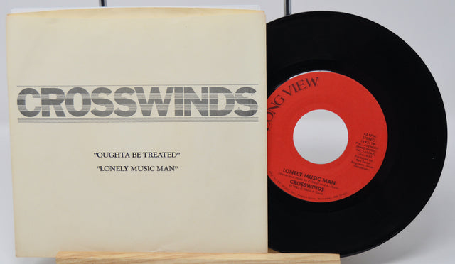 Vinyl record with red label and cover titled 'Crosswinds' on a white background