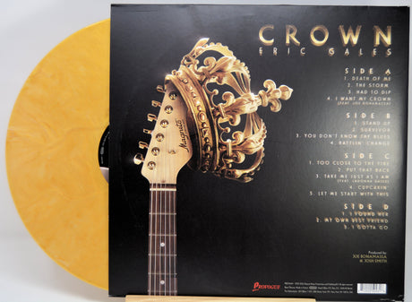 Back cover of Eric Gales' Crown yellow vinyl LP showing tracklist and guitar with crown