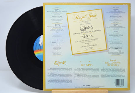 Vinyl record 'Crusaders with B.B. King Live At The Royal Festival Hall' with a colorful label and text on a light gray background