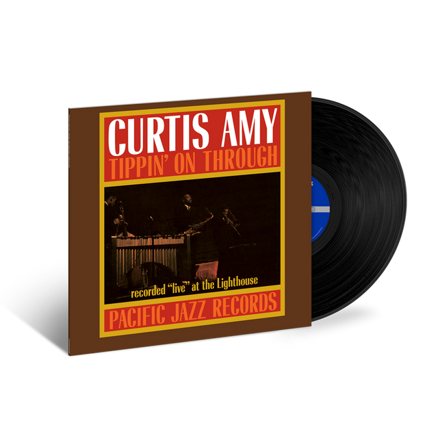 Vinyl record with a brown cover featuring text and an image of a jazz performance.