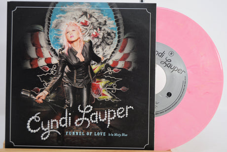 Vinyl record 'Funnel of Love' with a cover featuring Cyndi Lauper and a pink disc.