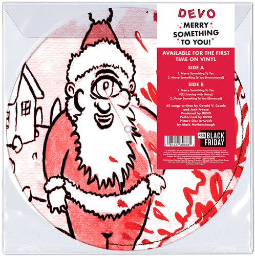 Limited edition DEVO Merry Something To You! picture disc vinyl with illustrated Santa in red and white