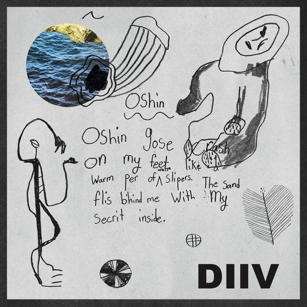 Artistic illustration with text and abstract elements on a gray background, featuring the DIIV logo.
