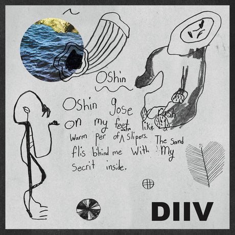 Artistic illustration with text and abstract elements on a gray background, featuring the DIIV logo.