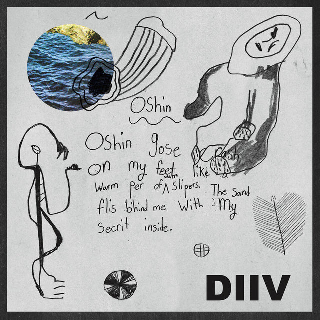 Artistic illustration with text and abstract elements on a gray background, featuring the DIIV logo.