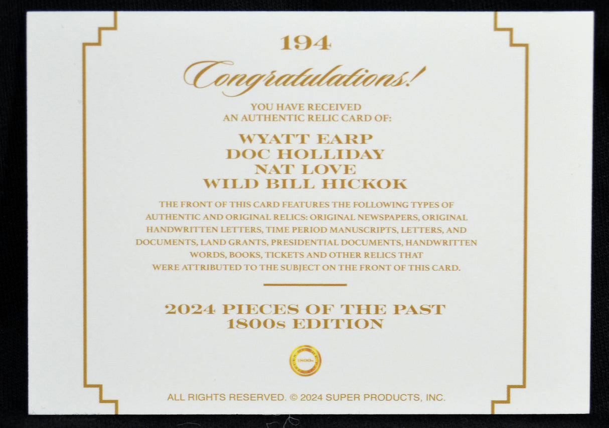 Earp / Holliday / Love / Hickok - Quad Relic, Keepsake Pieces of the Past 1800s