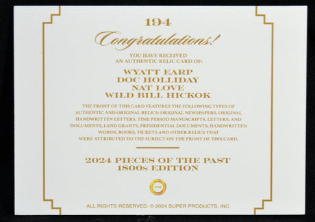Earp / Holliday / Love / Hickok - Quad Relic, Keepsake Pieces of the Past 1800s