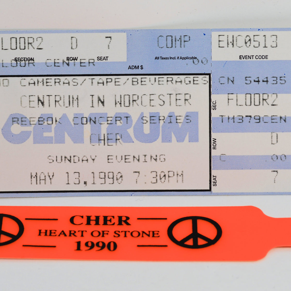Cher - 1990, Heart Of Stone Tour, Untorn Ticket and Unused Wristband ...
