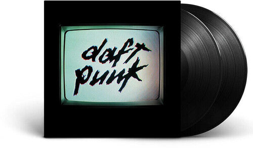 Black vinyl record with 'Daft Punk' text on a white background