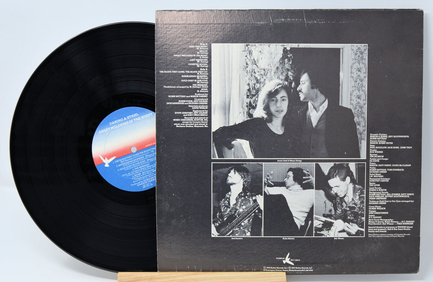 Vinyl record by Daring & Stahl called ' Sweet Melodies In The Night' with a back cover featuring pictures of the band along with song titles and credits in text.