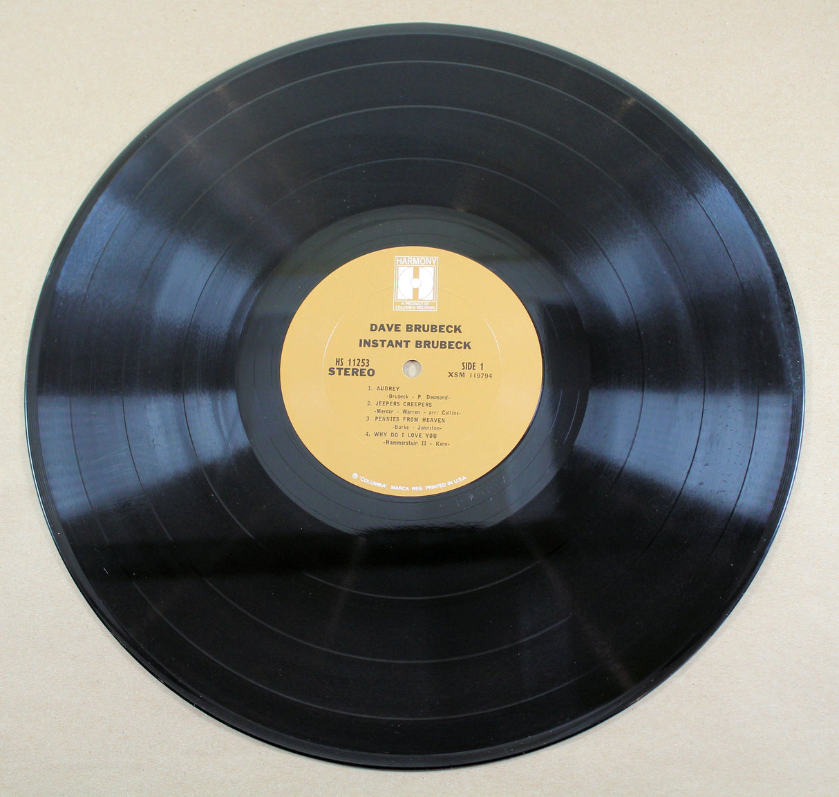 Dave Brubeck Instant Brubeck vinyl record with yellow Harmony label