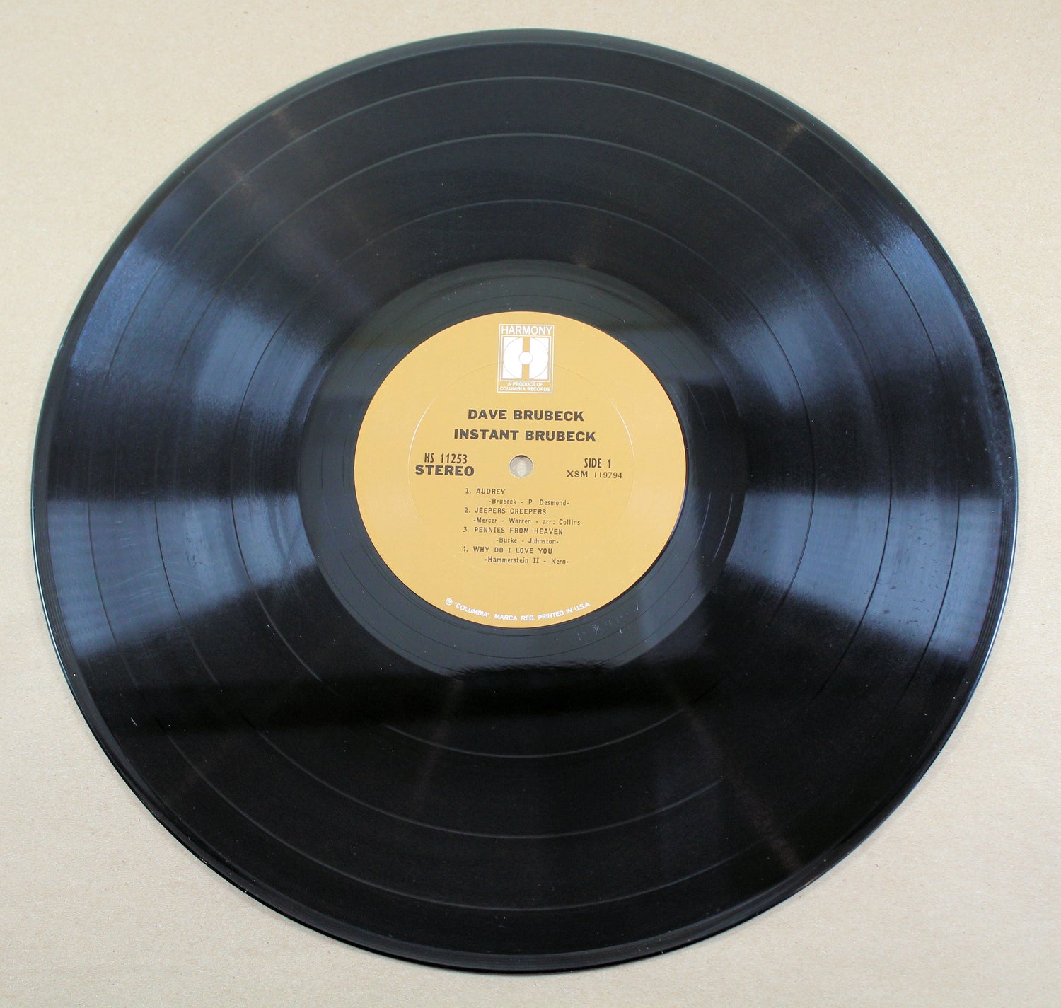 Dave Brubeck Instant Brubeck vinyl record with yellow Harmony label
