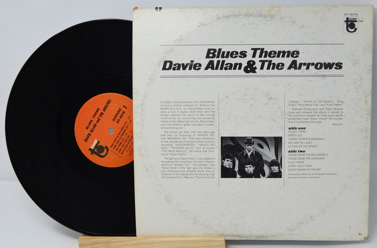 Vinyl record with cover featuring 'Blues Theme' by Davie Allan & The Arrows on a light gray background.