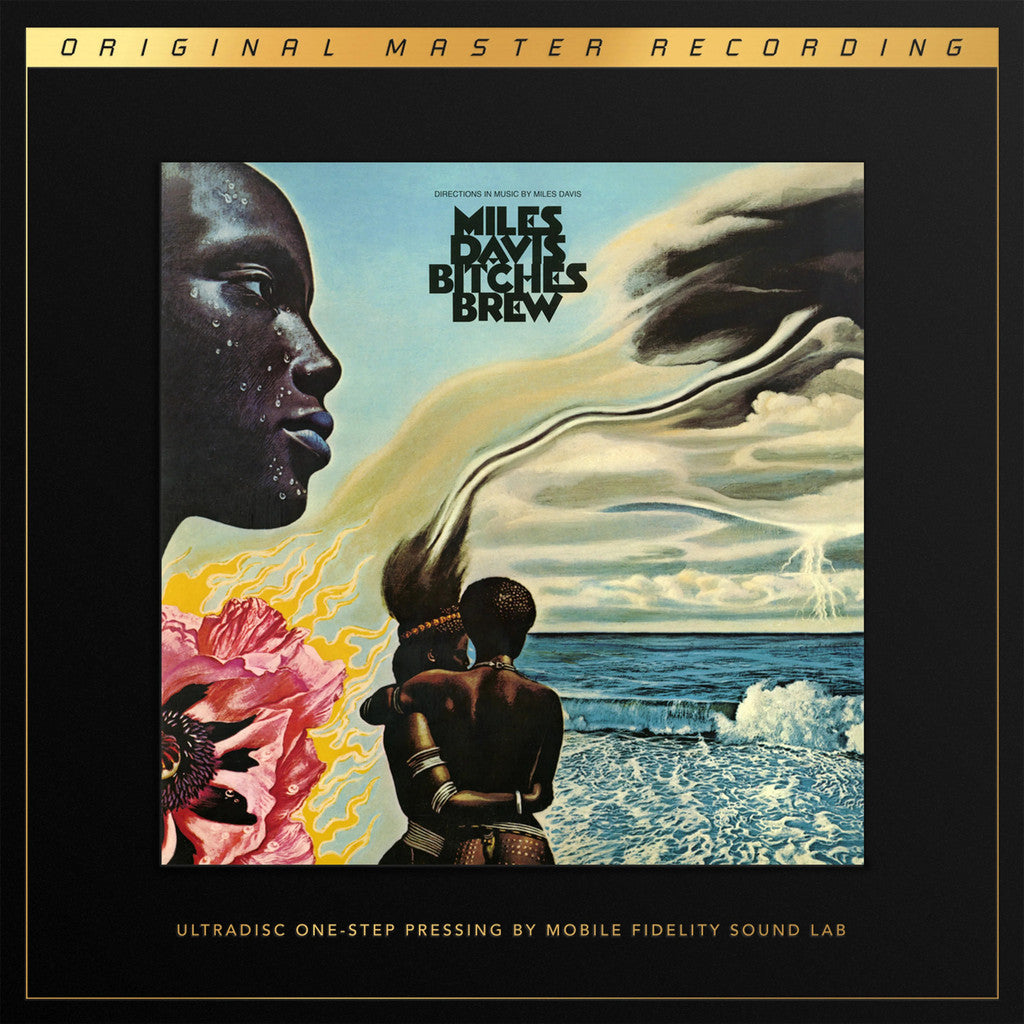 Cover art for Miles Davis' album 'Bitches Brew' featuring abstract and figurative artwork in vibrant colors.