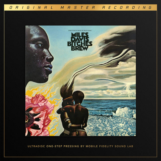 Cover art for Miles Davis' album 'Bitches Brew' featuring abstract and figurative artwork in vibrant colors.
