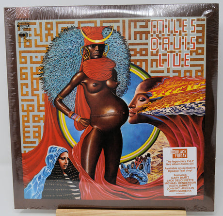 Vinyl record cover with artistic design of a figure and text, featuring vibrant colors.